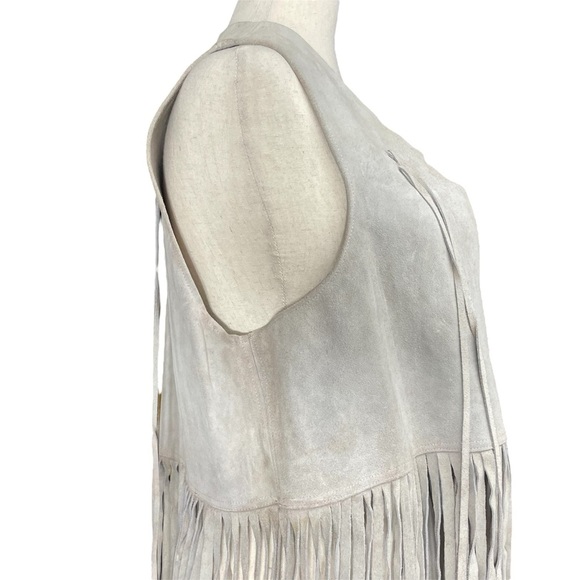 Vintage Authentic Suede Leather Fringe Cowboy Vest Off White One Size - Picture 7 of 12
